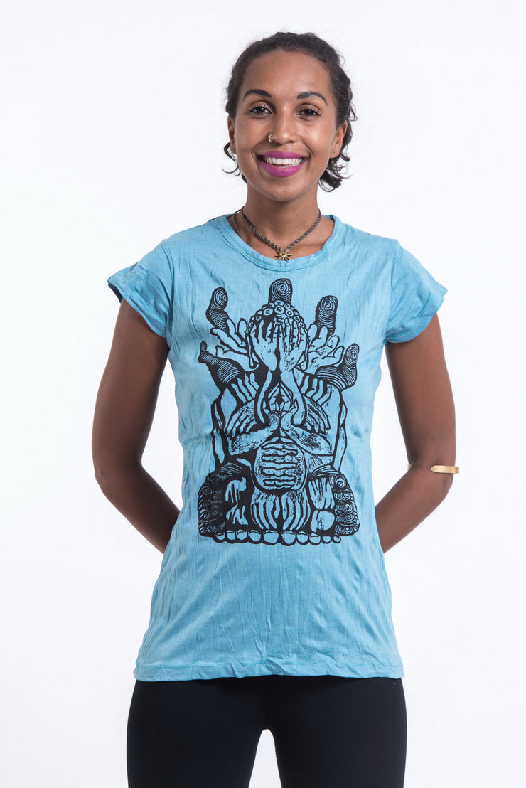 Womens See No Evil Buddha T-Shirt in Turquoise