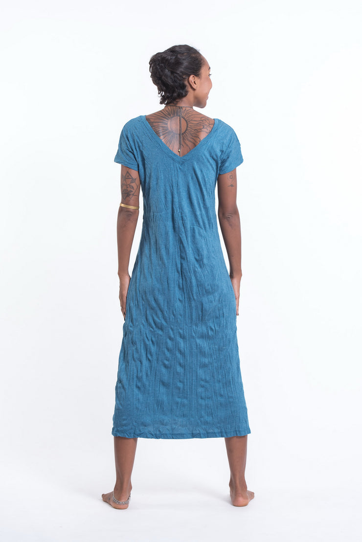 Womens Infinitee Om V Neck Long Dress in Denim Blue
