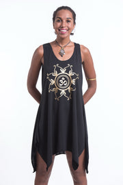 Womens Feather Om Tank Dress in Gold on Black