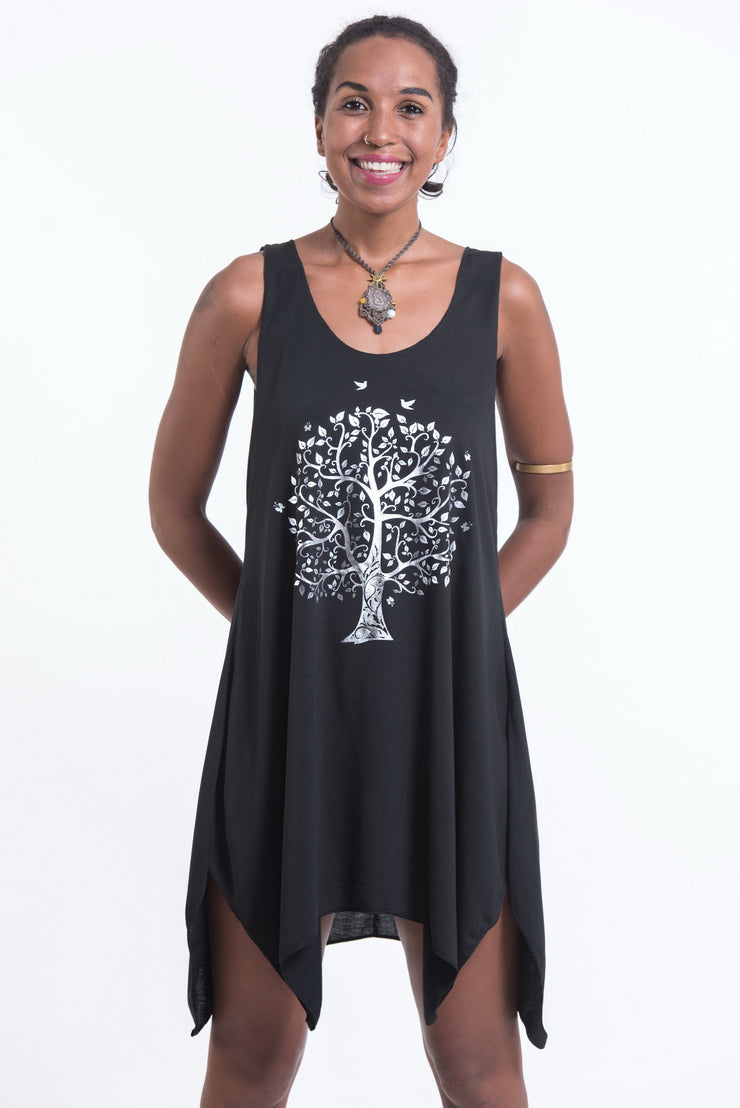 Womens Bodhi Tree Tank Dress in Silver on Black