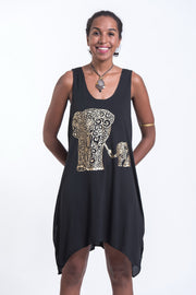 Womens Big Mama Elephant Tank Dress in Gold on Black