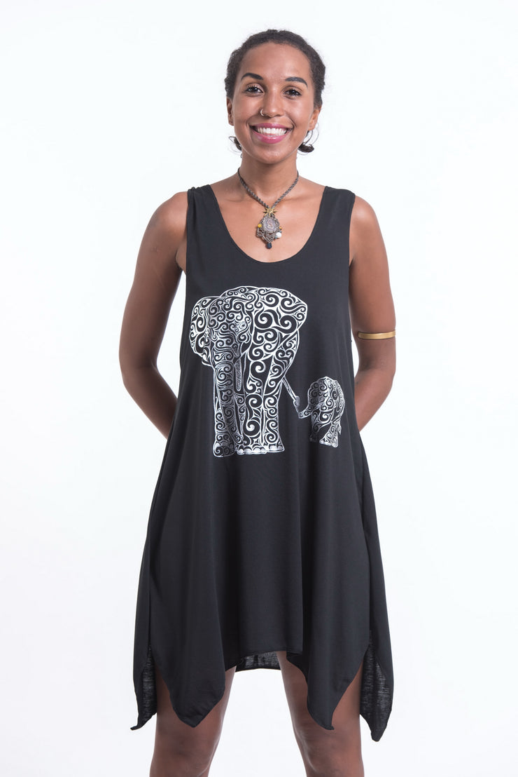 Womens Big Mama Elephant Tank Dress in Silver on Black