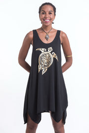 Womens Tribal Turtle Tank Dress in Gold on Black