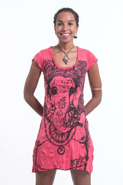 Womens Big Face Ganesh Dress in Red