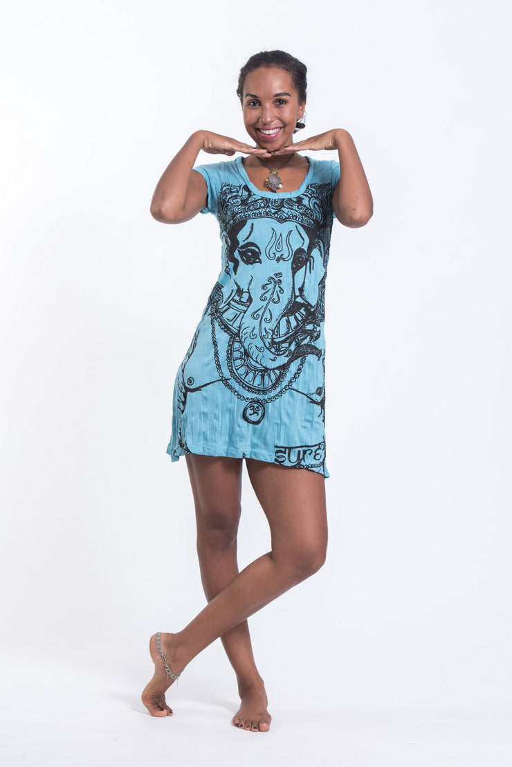 Womens Big Face Ganesh Dress in Turquoise