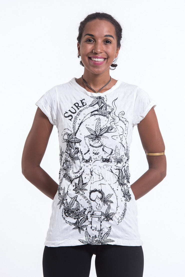 Womens Octopus Weed T-Shirt in White
