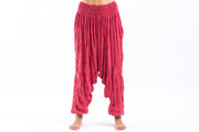 Unisex Crinkled Cotton Harem Pants in Red