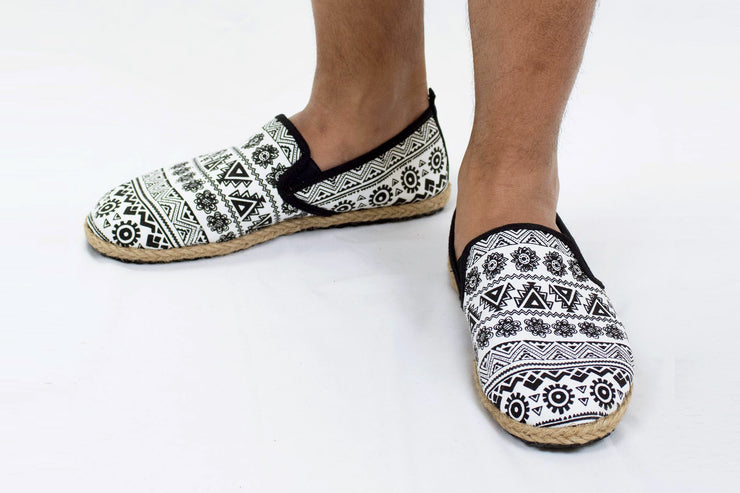White Mandala Print Slip On Shoes