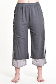 Womens Solid Color Double Layers Cropped Pants in Gray