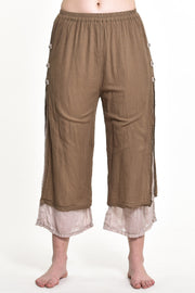 Womens Solid Color Double Layers Cropped Pants in Brown