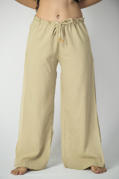 Womens Solid Color Double Layered Palazzo Pants in Tan
