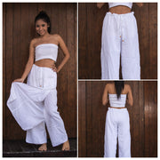 Womens Solid Color Double Layered Palazzo Pants in White