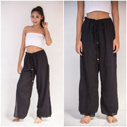 Womens Solid Color Double Layered Palazzo Pants in Black