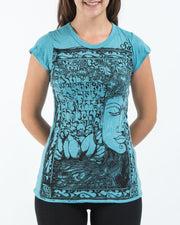 Womens Sanskrit Buddha T-Shirt in Turquoise