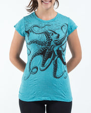 Womens Octopus T-Shirt in Turquoise