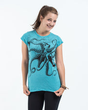 Womens Octopus T-Shirt in Turquoise
