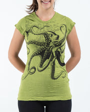 Womens Octopus T-Shirt in Lime