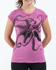 Womens Octopus T-Shirt in Pink