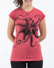Womens Octopus T-Shirt in Red