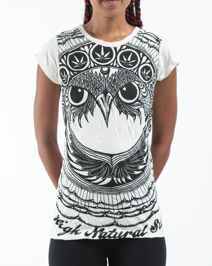 Womens Weed Owl T-Shirt in White