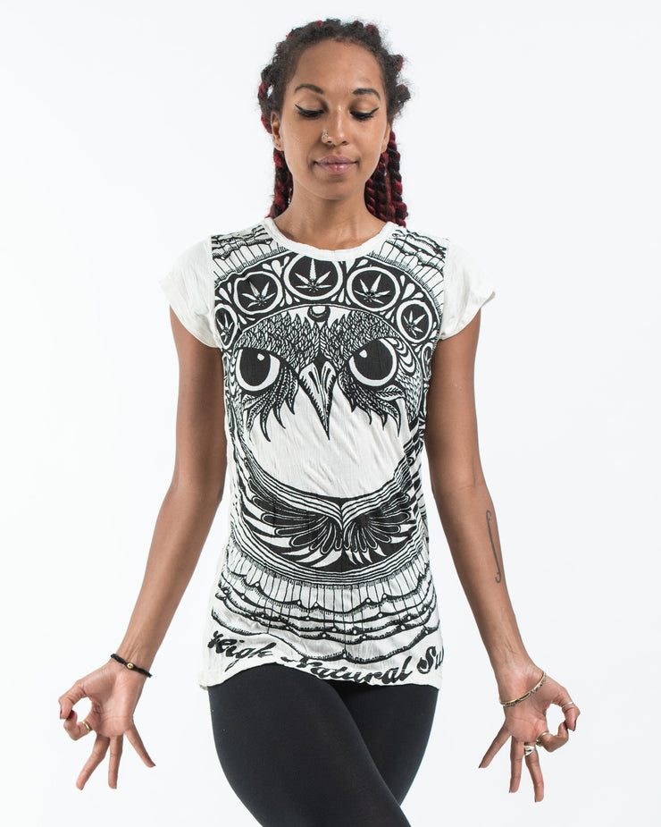 Womens Weed Owl T-Shirt in White