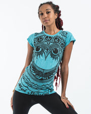 Womens Weed Owl T-Shirt in Turquoise