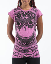 Womens Weed Owl T-Shirt in Pink