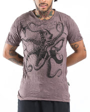Mens Octopus  T-Shirt in Brown