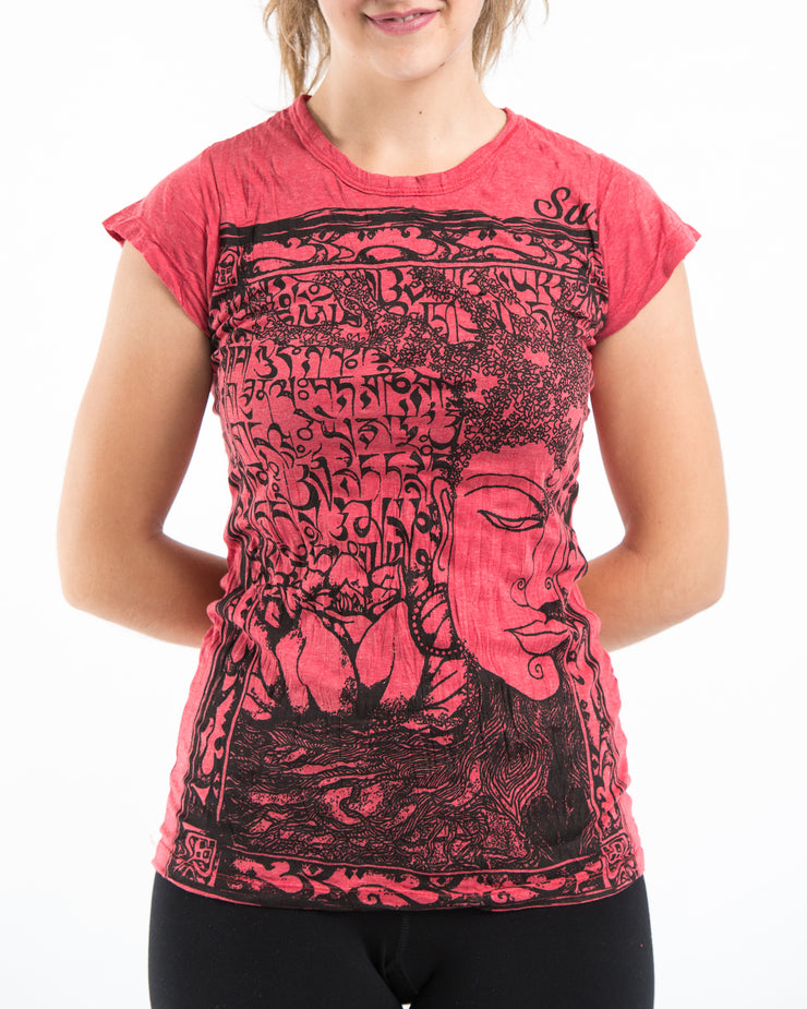 Womens Sanskrit Buddha T-Shirt in Red