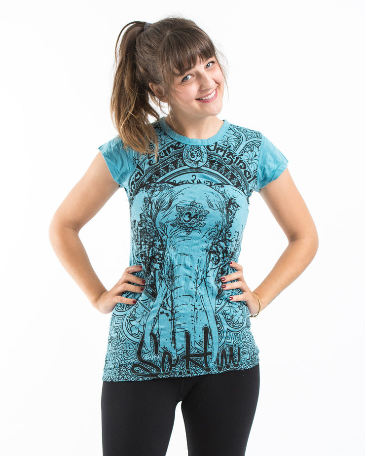 Womens Wild Elephant T-Shirt in Turquoise