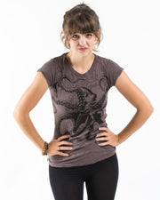 Womens Octopus T-Shirt in Brown