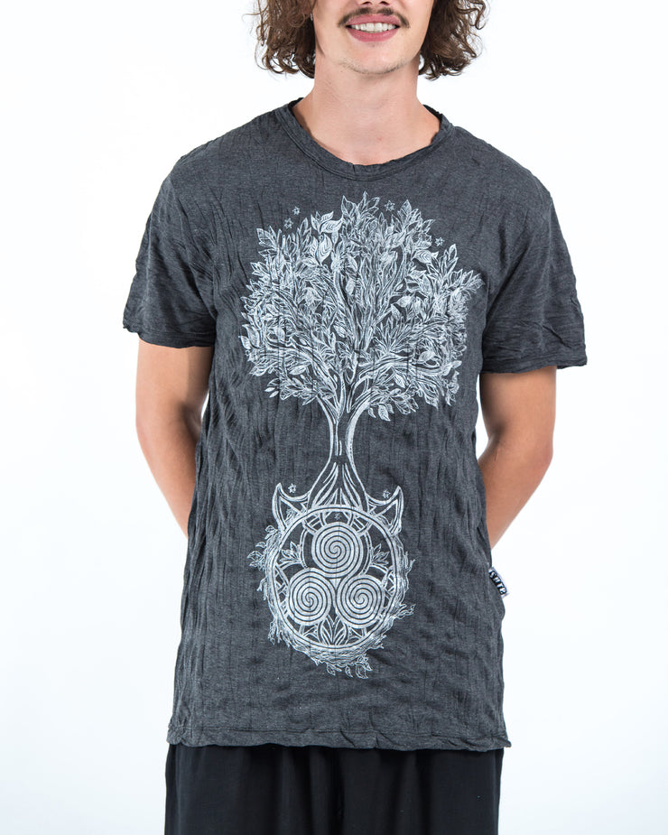 Mens Celtic Tree T-Shirt in Silver on Black