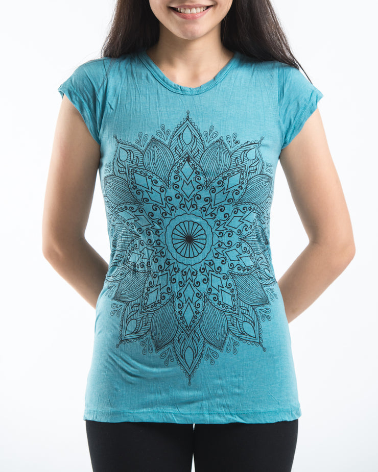 Womens Lotus Mandala T-Shirt in Turquoise