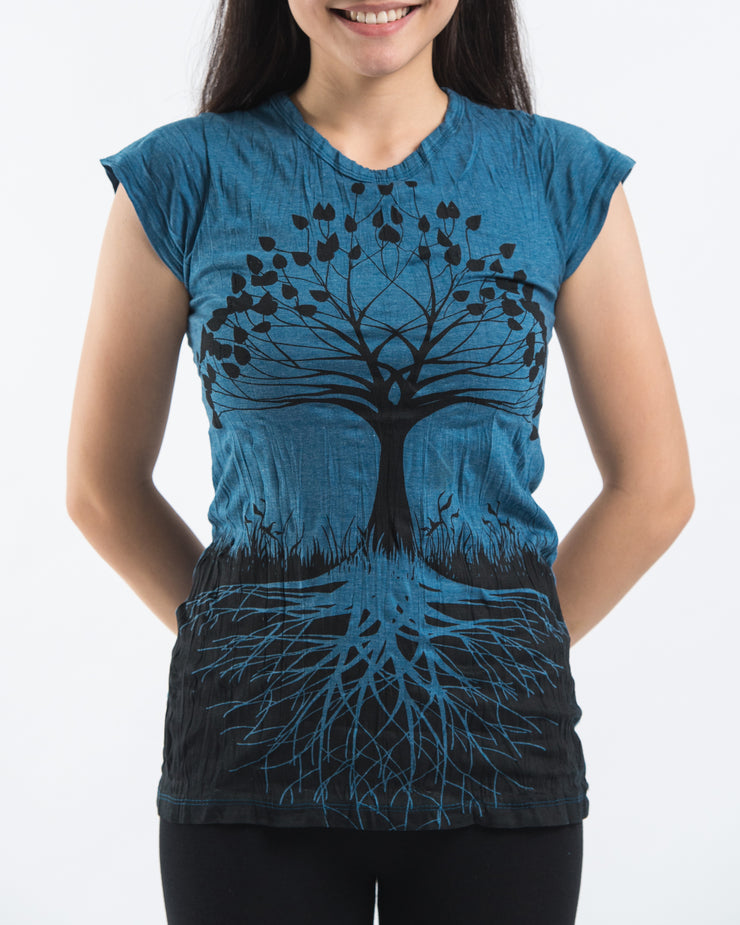 Womens Tree of Life T-Shirt in Denim Blue