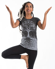 Womens Tree of Life T-Shirt in Silver on Black
