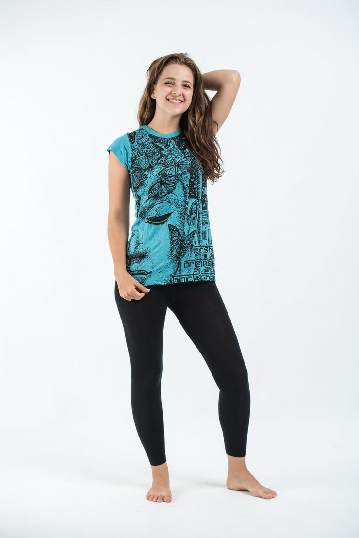 Womens Butterfly Buddha T-Shirt in Turquoise