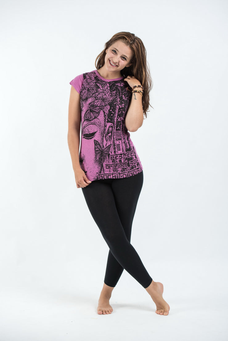 Womens Butterfly Buddha T-Shirt in Pink