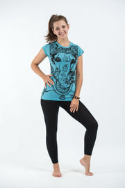 Womens Big Face Ganesh T-Shirt in Turquoise