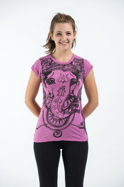 Womens Big Face Ganesh T-Shirt in Pink