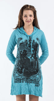 Womens Antique Buddha Hoodie Dress in Turquoise