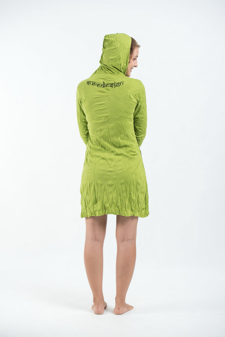 Womens Antique Buddha Hoodie Dress in Lime