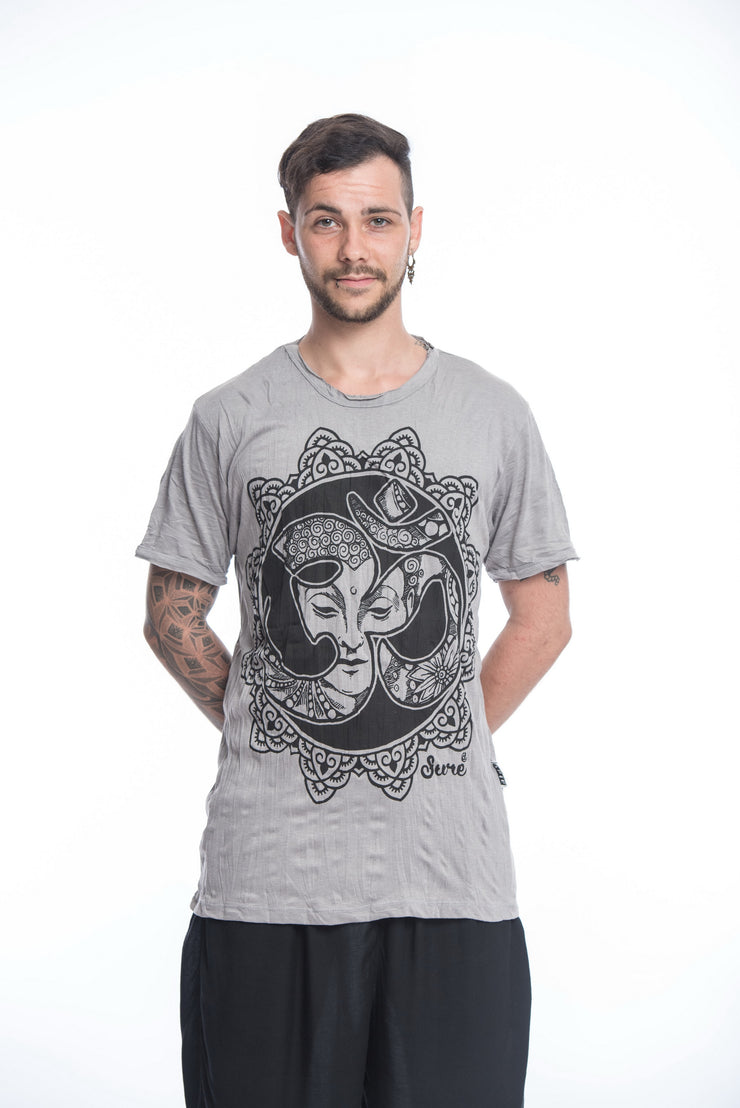 Mens Om Buddha Face T-Shirt in Gray