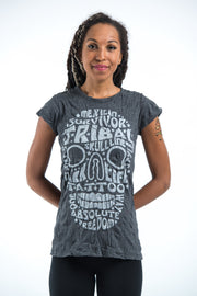 Womens Tribal Skull T-Shirt in Silver on Black