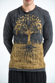 Unisex Tree of Life Long Sleeve T-Shirt in Gold on Black