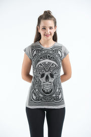 Womens Trippy Skull T-Shirt in Gray