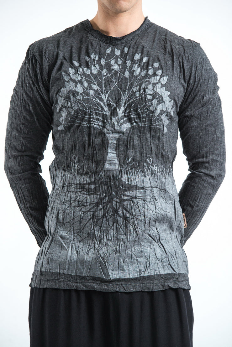 Unisex Tree of Life Long Sleeve T-Shirt in Silver on Black
