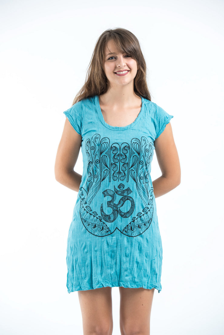 Womens Om hands Dress in Turquoise