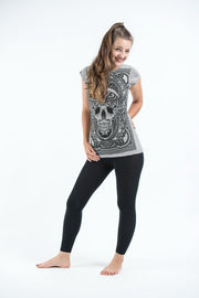 Womens Trippy Skull T-Shirt in Gray