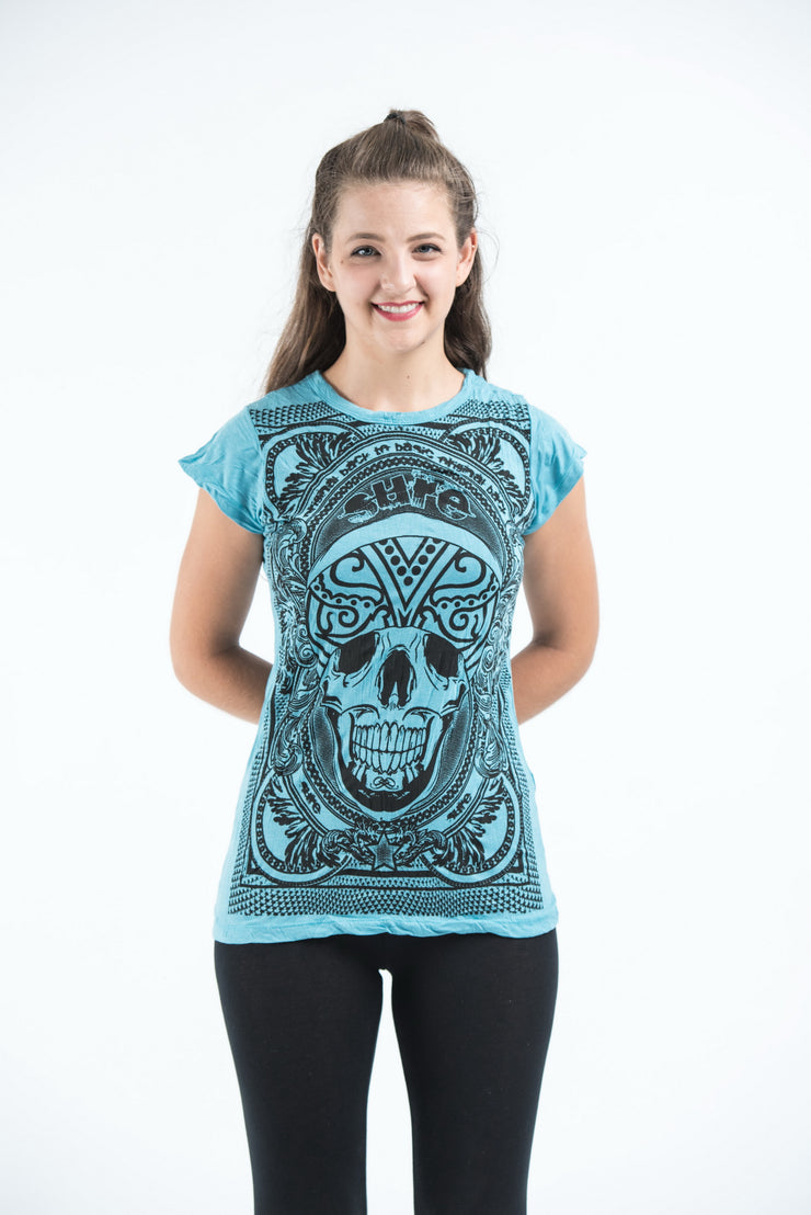 Womens Trippy Skull T-Shirt in Turquoise