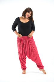 Plus Size Unisex Crinkled Cotton Harem Pants in Red